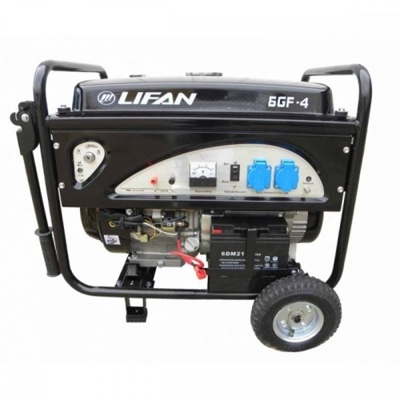 LIFAN 7000E (6GF-4, 220В, 6/6,5 кВт, 4-х тактный, бензиновый, одноцилиндровый, с воздушным  охлаждением, 15 л.с., объем 420см?, Ручной/электрический стартер, 88 кг)